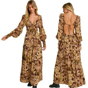 Sunspell Earthy Brown Geometry Open Back Keyhole Maxi Dress FD13500-P2180